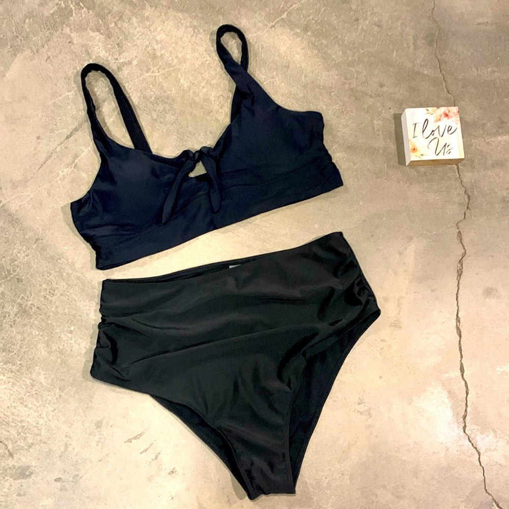 SHEIN Black High Waisted Two Piece Swimsuit